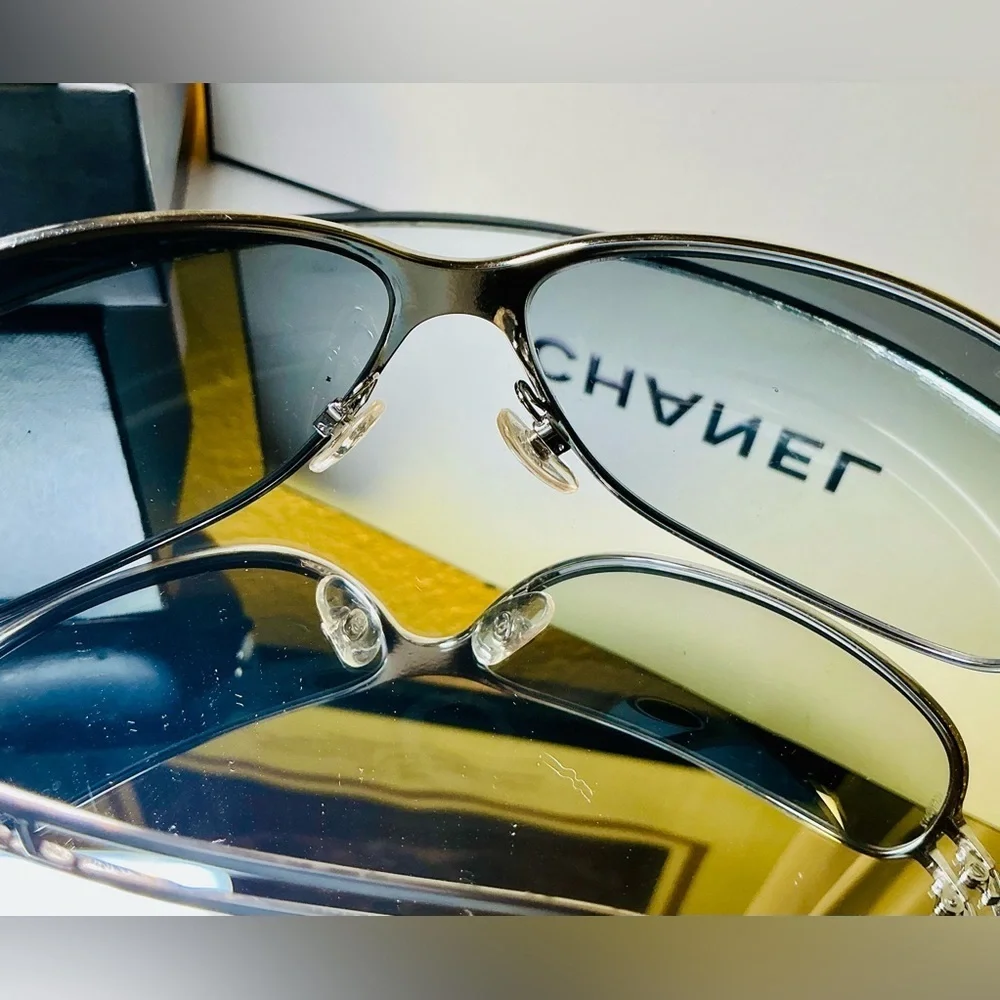 Chanel Vintage Sunglasses – Silver Frame, Gradient Lens, Unisex, Authentic